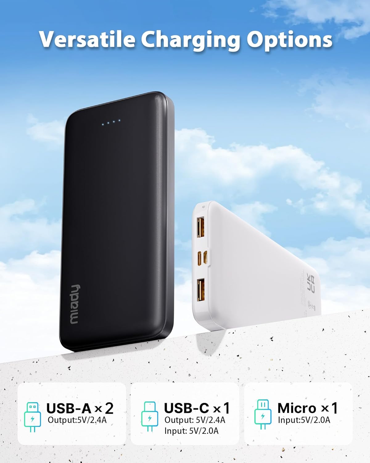 Miady 2-Pack 10000mAh Dual USB Portable Charger, USB-C Fast Charging Power Bank, Backup Charger for iPhone 15/14/13, Galaxy S23/22, Pixel and etc - Image 6