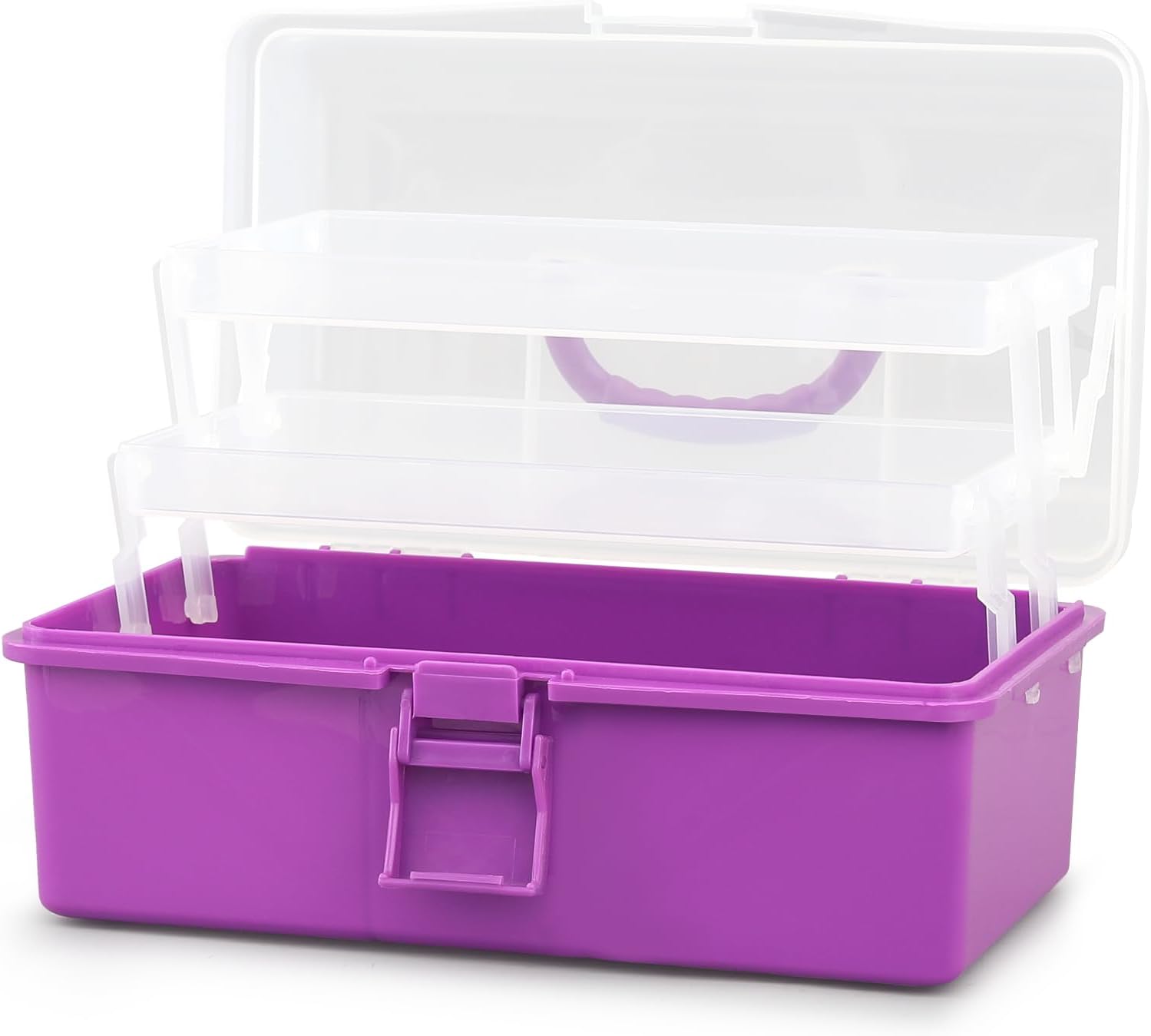 MoNiBloom Portable Tackle Box Organizer with Handle, 3-Layer Compartment Plastic Storage Tool Box Waterproof Container Case for Fishing Tackles, Makeup, Hair Accessories (Purple)
