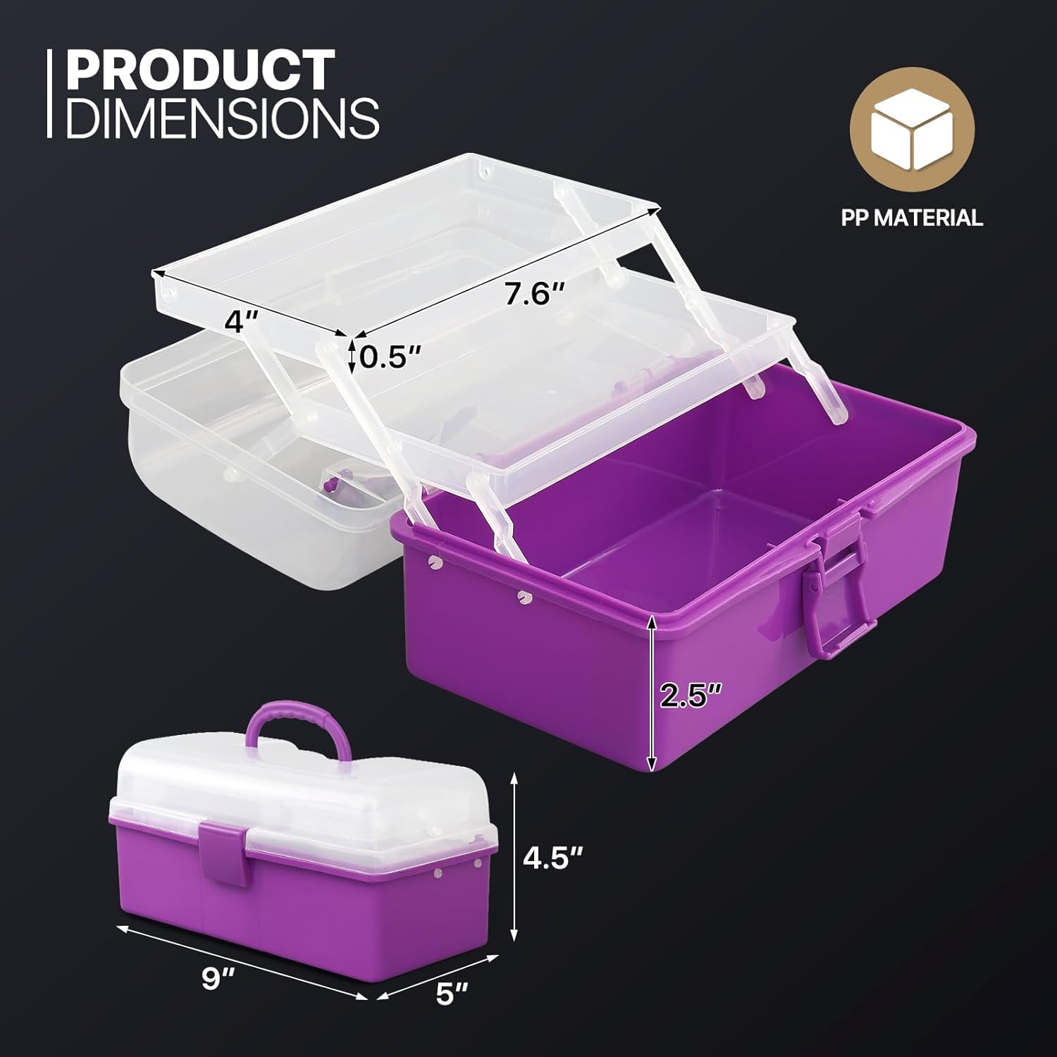 MoNiBloom Portable Tackle Box Organizer with Handle, 3-Layer Compartment Plastic Storage Tool Box Waterproof Container Case for Fishing Tackles, Makeup, Hair Accessories (Purple) - Image 2
