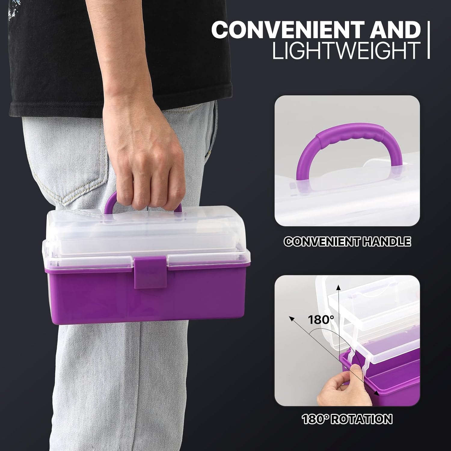 MoNiBloom Portable Tackle Box Organizer with Handle, 3-Layer Compartment Plastic Storage Tool Box Waterproof Container Case for Fishing Tackles, Makeup, Hair Accessories (Purple) - Image 5