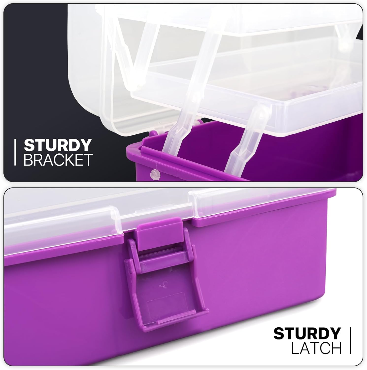 MoNiBloom Portable Tackle Box Organizer with Handle, 3-Layer Compartment Plastic Storage Tool Box Waterproof Container Case for Fishing Tackles, Makeup, Hair Accessories (Purple) - Image 6